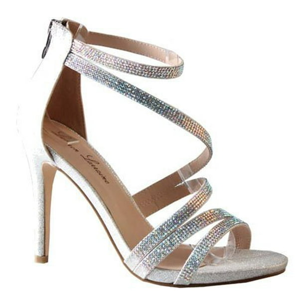 Lauren Lorraine Naomi Glitter Ankle Strap Sparkle Sandals Heels Shoes Size 8 M 